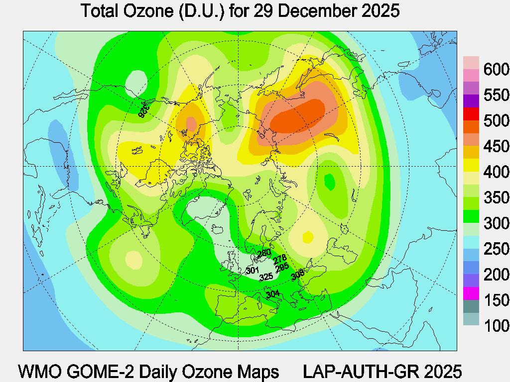 Total Ozone D.U. map for yesterday