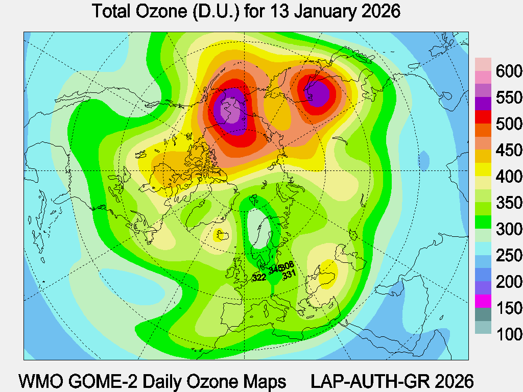 Total Ozone D.U. map for yesterday