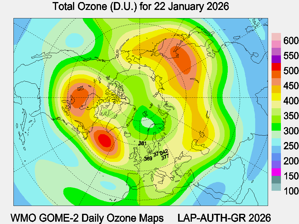 Total Ozone D.U. map for yesterday
