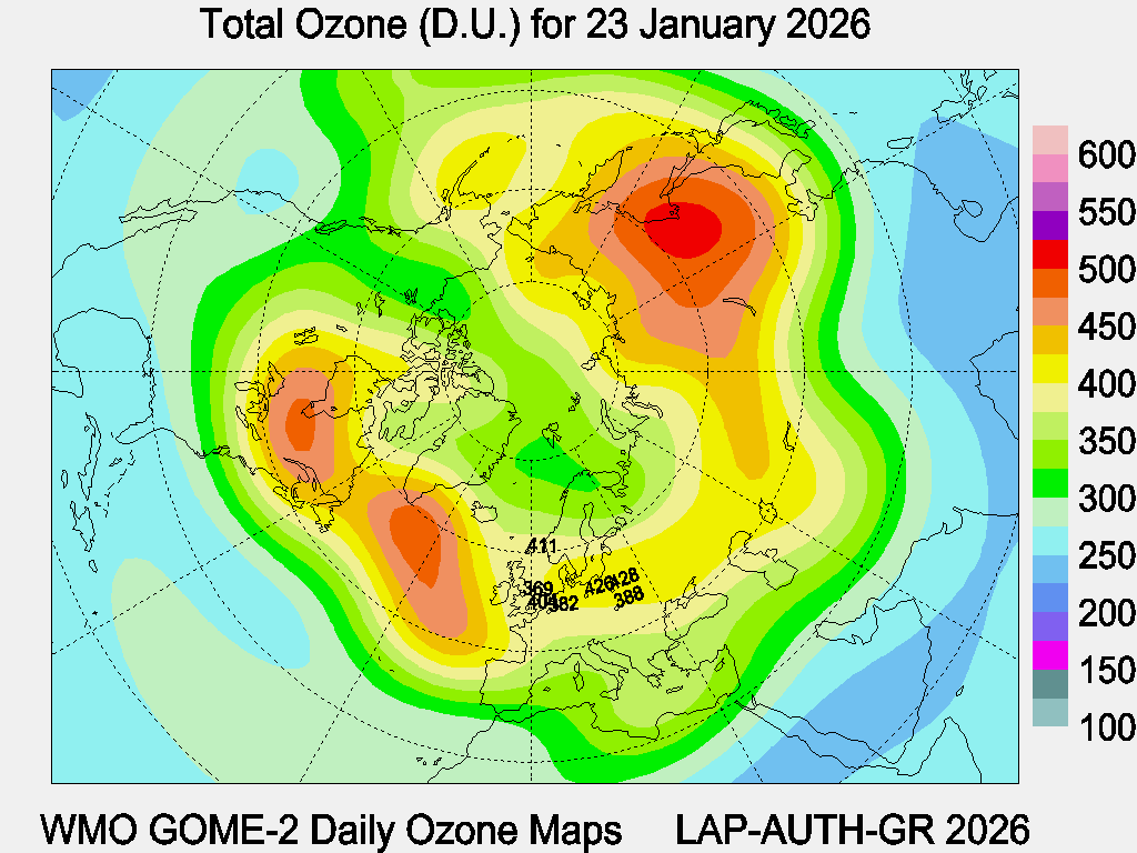 Total Ozone D.U. map for yesterday