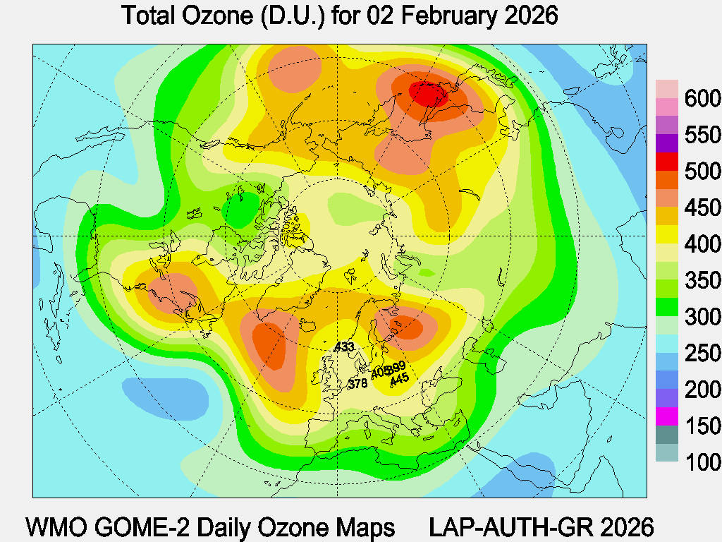 Total Ozone D.U. map for yesterday