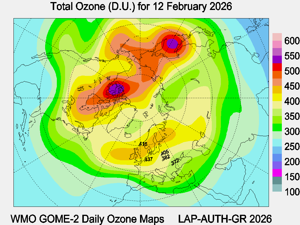 Total Ozone D.U. map for yesterday
