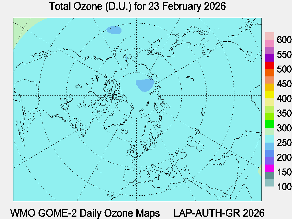 Total Ozone D.U. map for yesterday