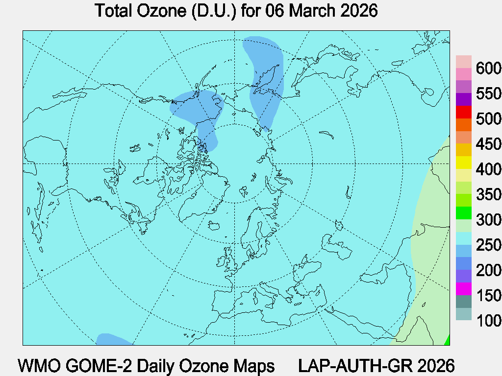Total Ozone D.U. map for yesterday