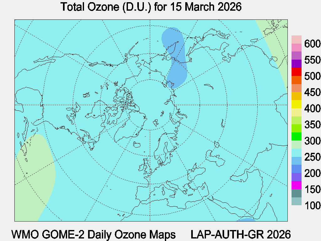 Total Ozone D.U. map for yesterday