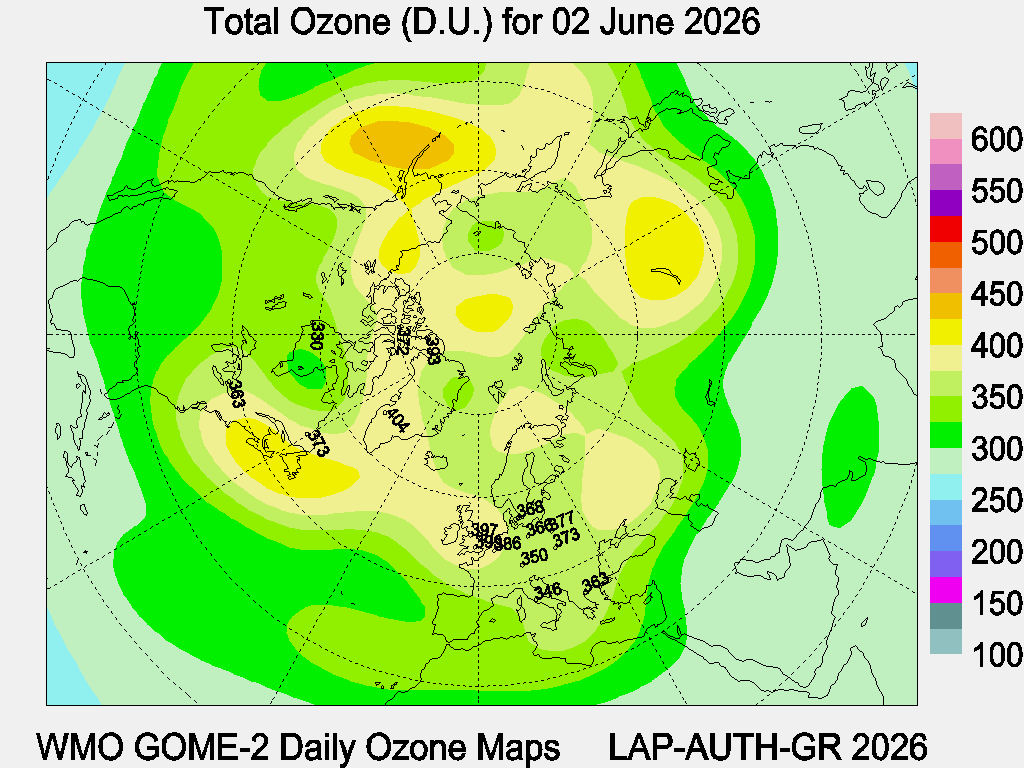 Total Ozone D.U. map for yesterday