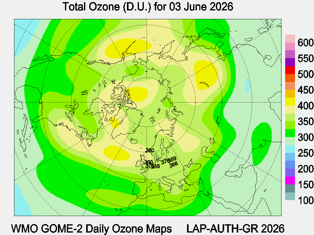 Total Ozone D.U. map for yesterday