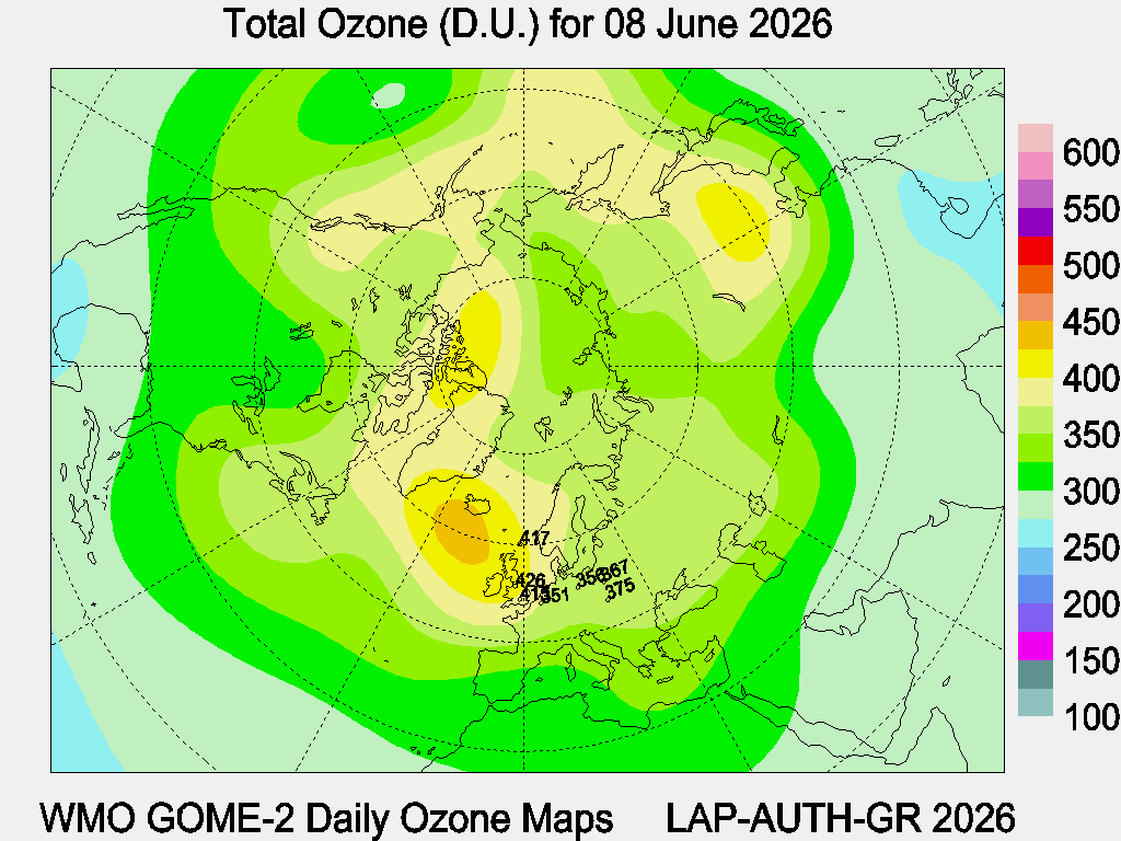 Total Ozone D.U. map for yesterday