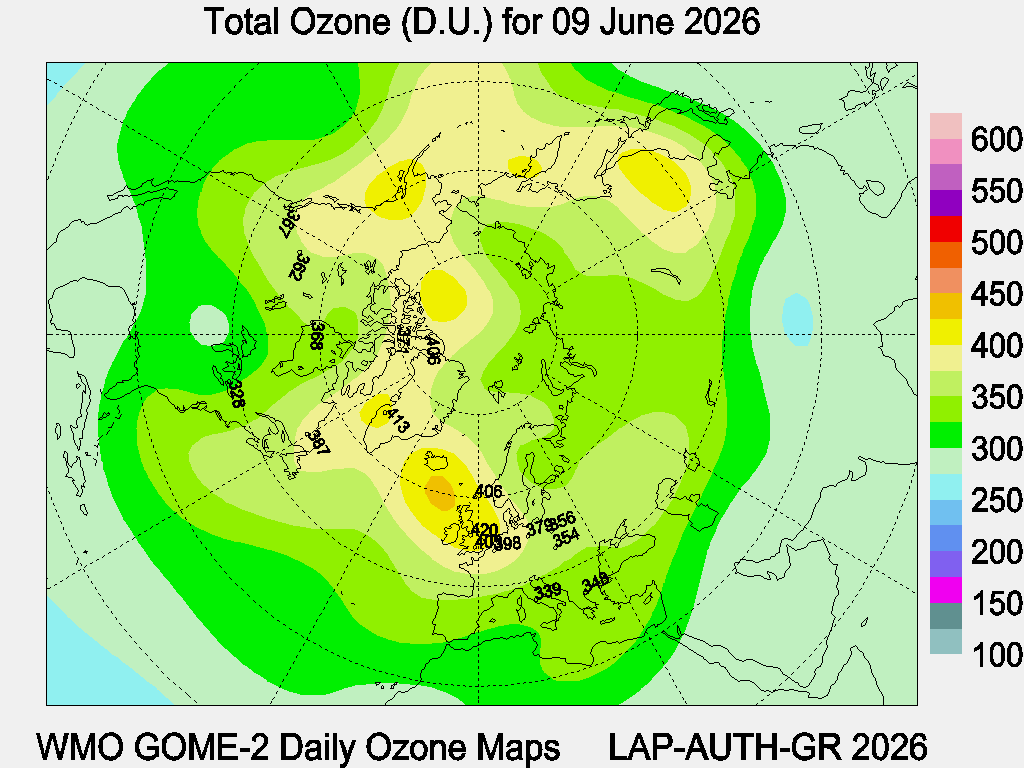 Total Ozone D.U. map for yesterday