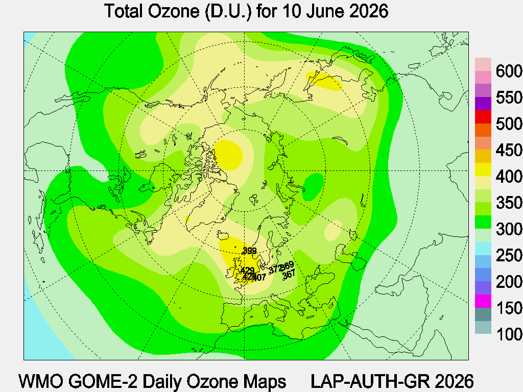 Total Ozone D.U. map for yesterday