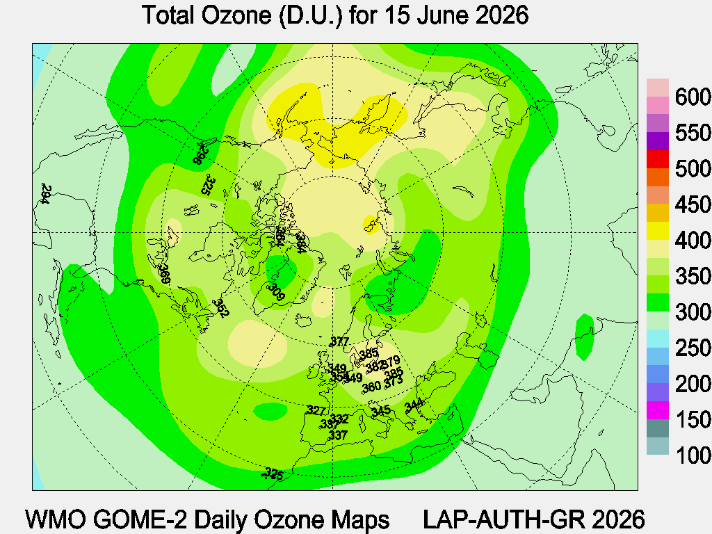 Total Ozone D.U. map for yesterday