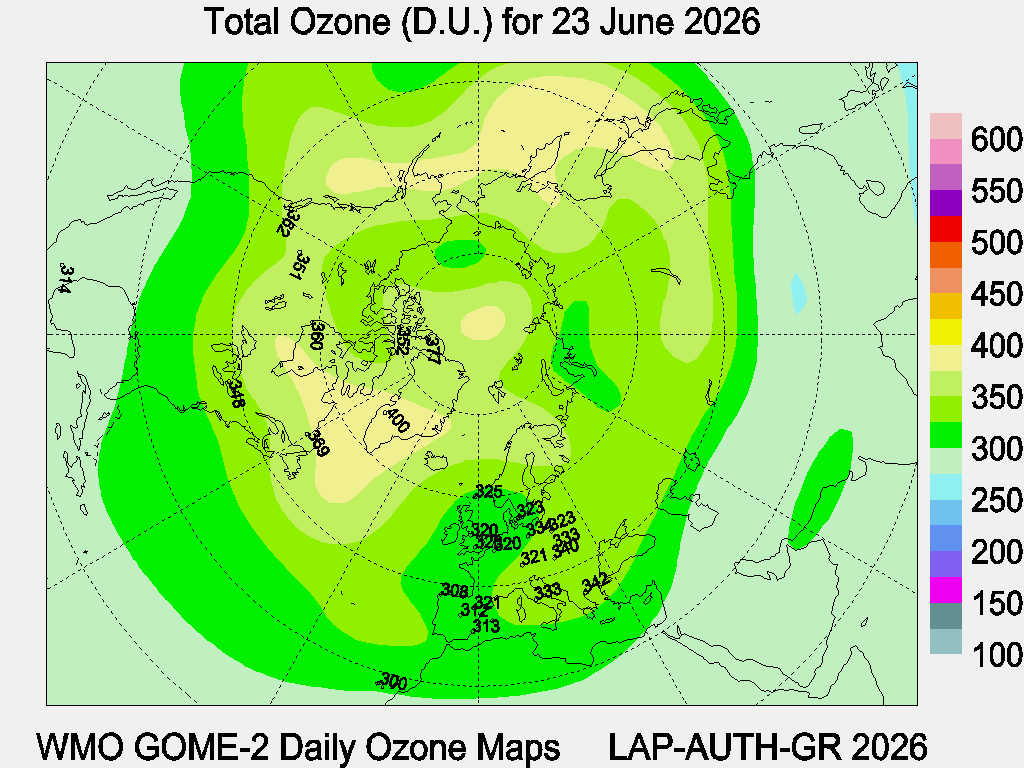 Total Ozone D.U. map for yesterday