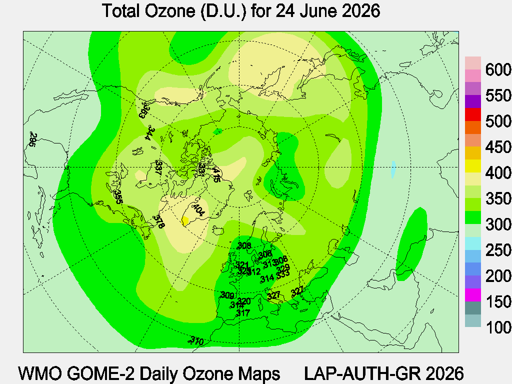 Total Ozone D.U. map for yesterday