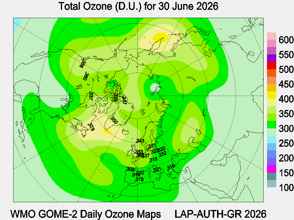 Total Ozone D.U. map for yesterday