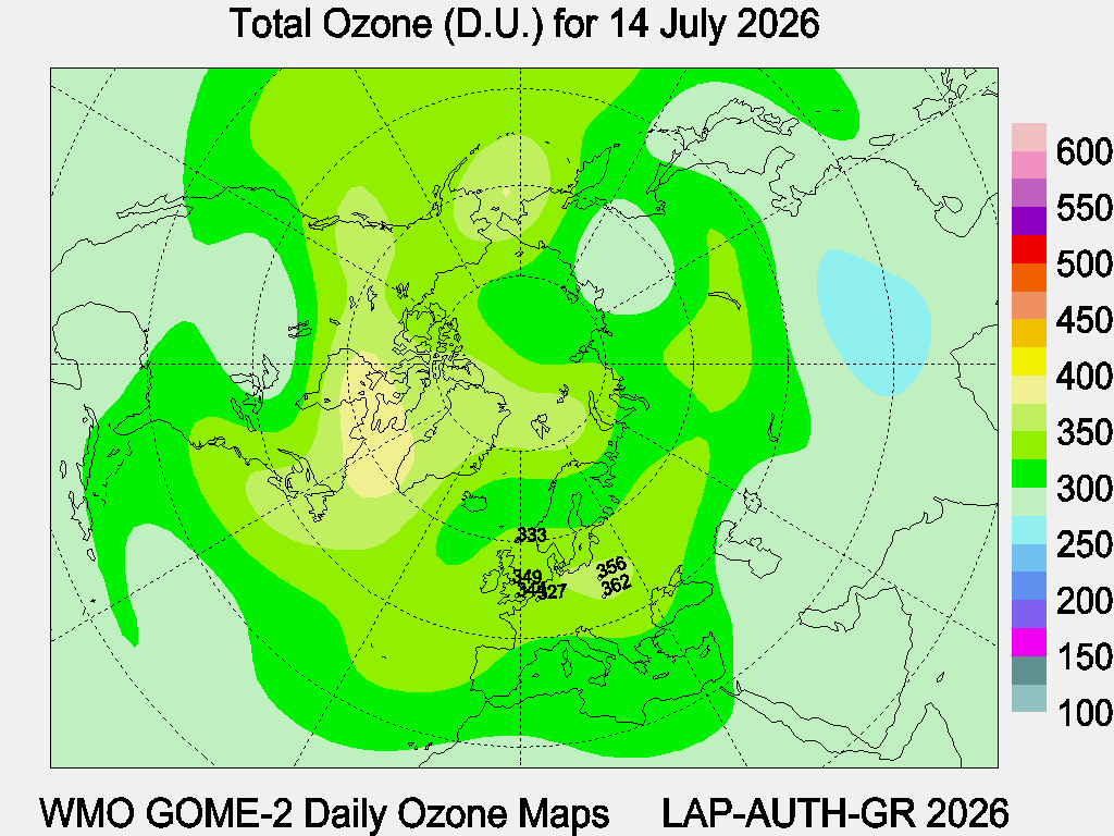 Total Ozone D.U. map for yesterday