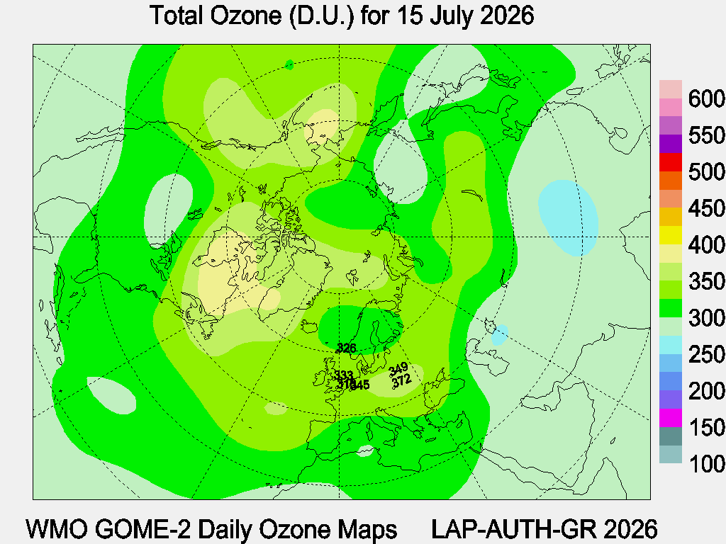 Total Ozone D.U. map for yesterday