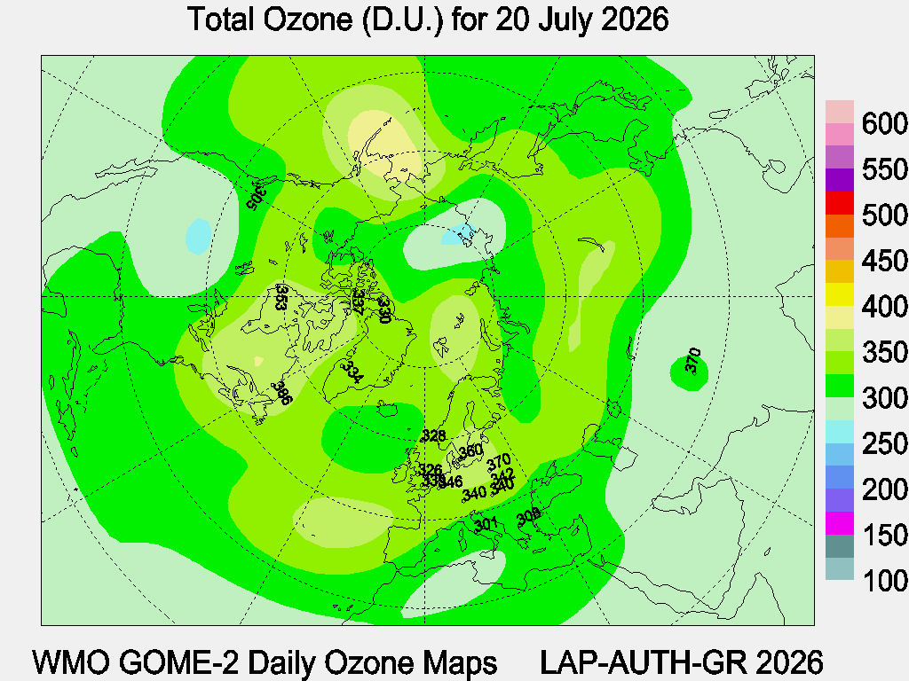 Total Ozone D.U. map for yesterday