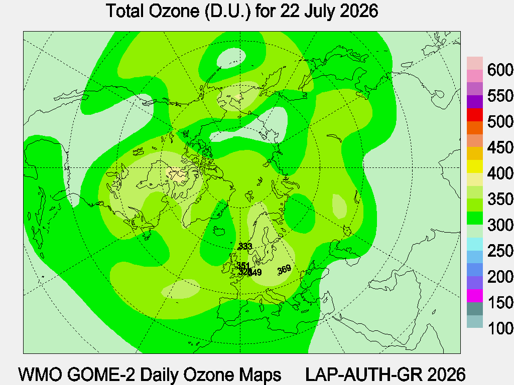 Total Ozone D.U. map for yesterday