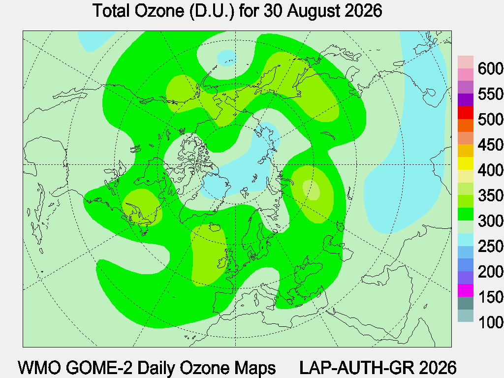 Total Ozone D.U. map for yesterday