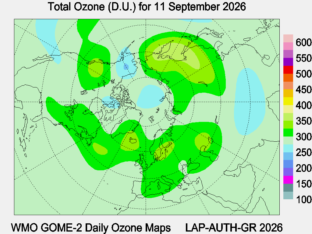 Total Ozone D.U. map for yesterday