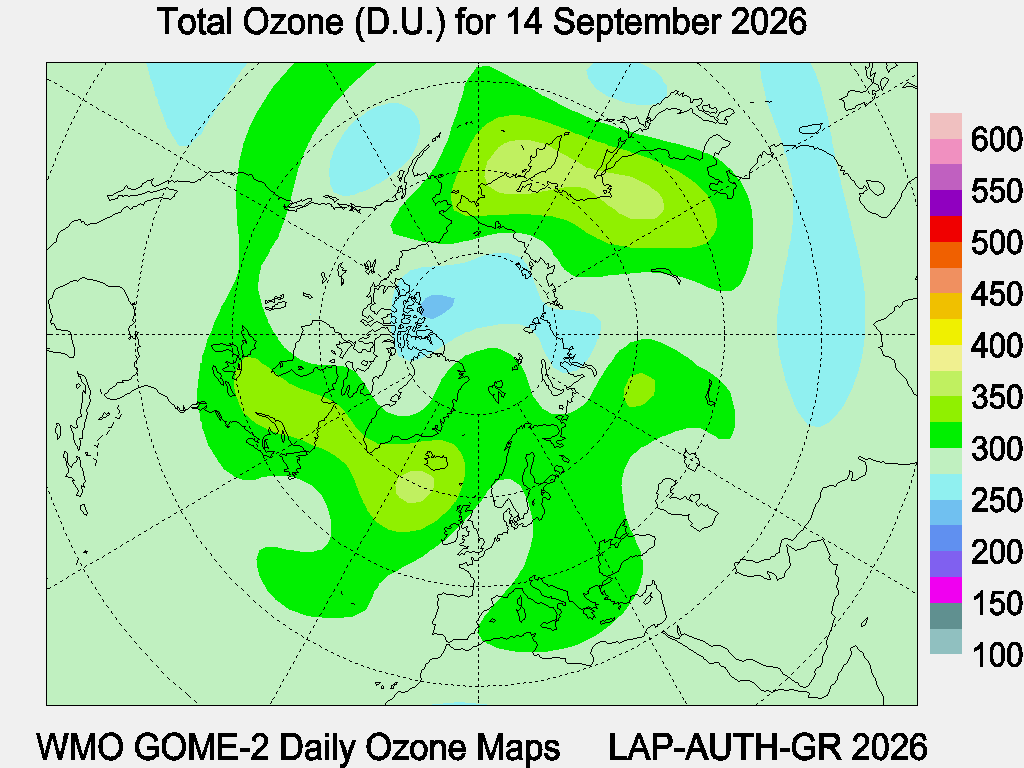 Total Ozone D.U. map for yesterday