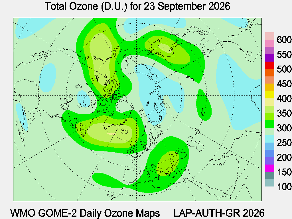 Total Ozone D.U. map for yesterday