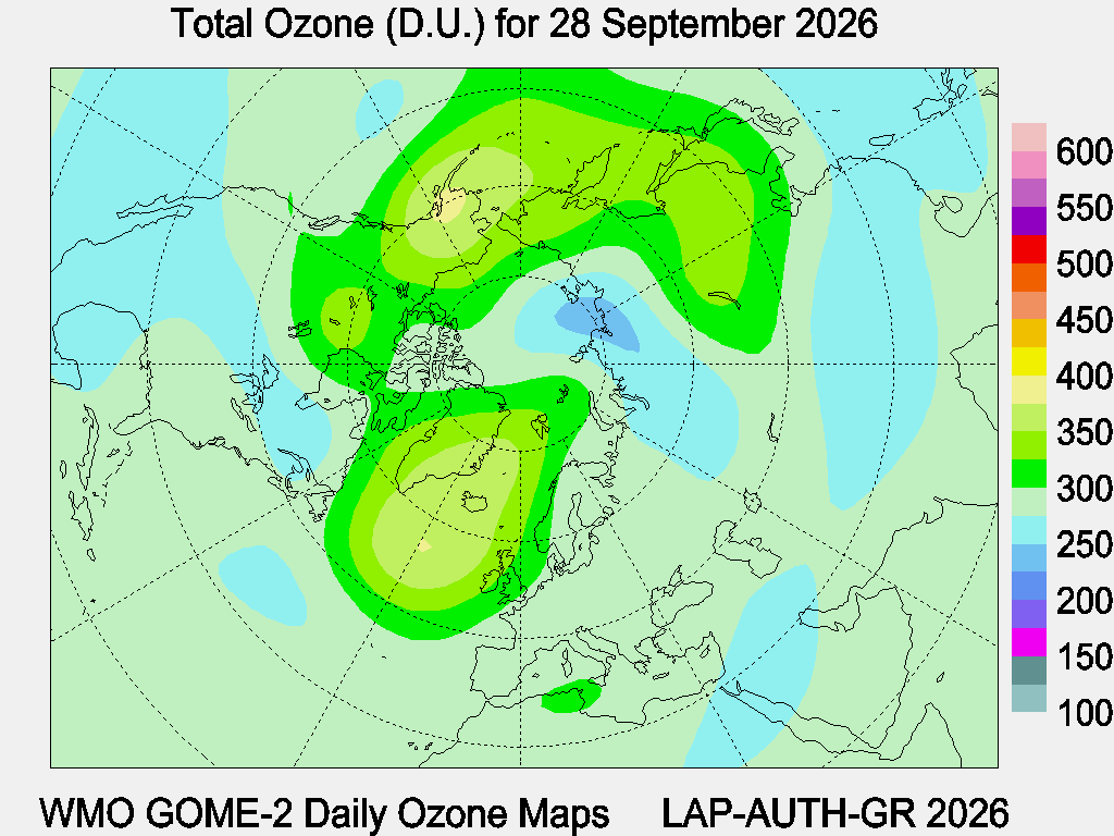 Total Ozone D.U. map for yesterday