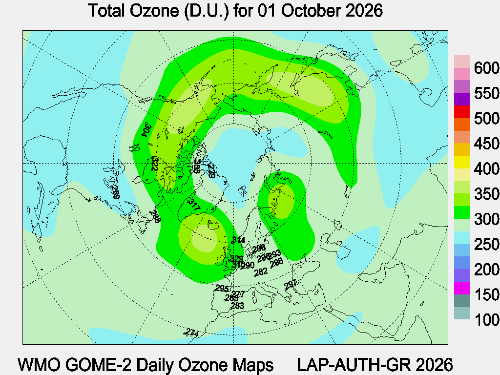 Total Ozone D.U. map for yesterday
