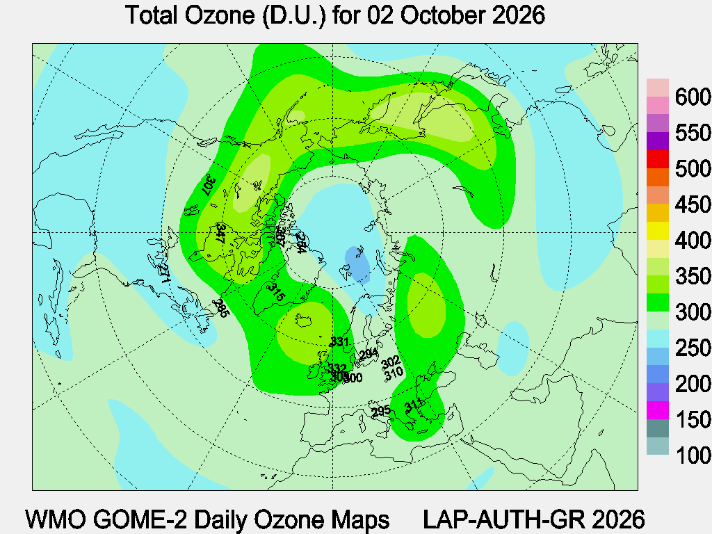 Total Ozone D.U. map for yesterday