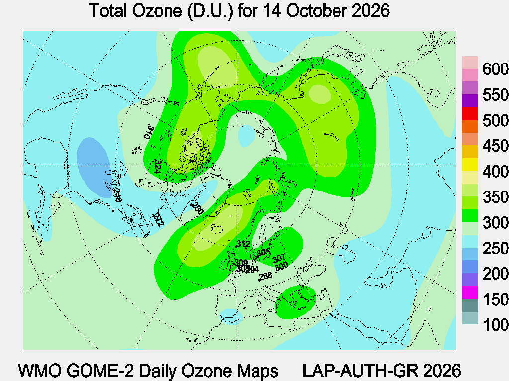 Total Ozone D.U. map for yesterday