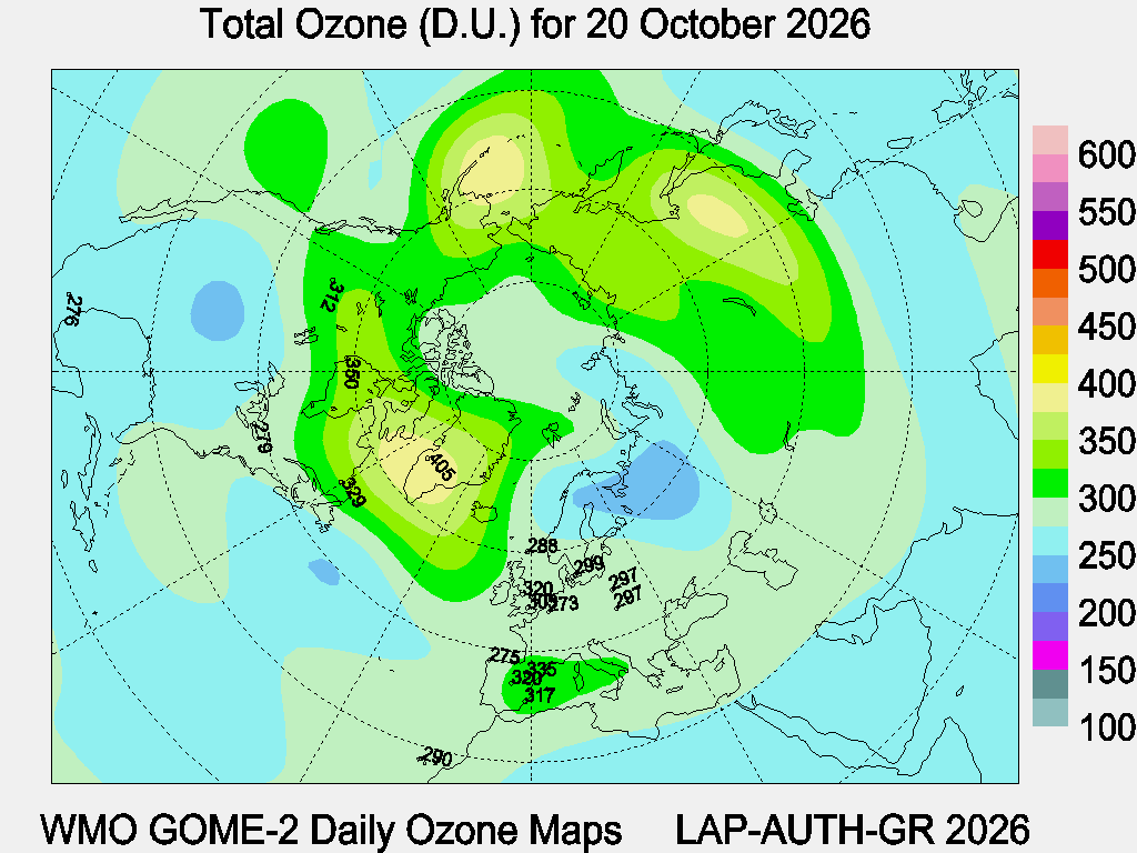Total Ozone D.U. map for yesterday