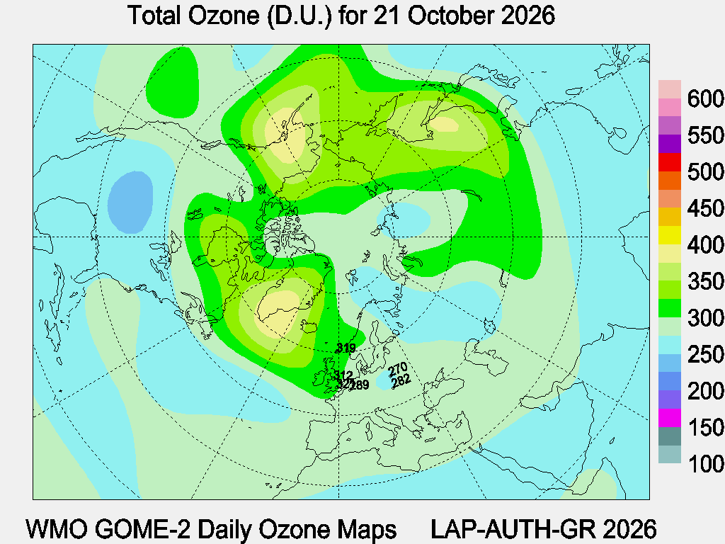 Total Ozone D.U. map for yesterday
