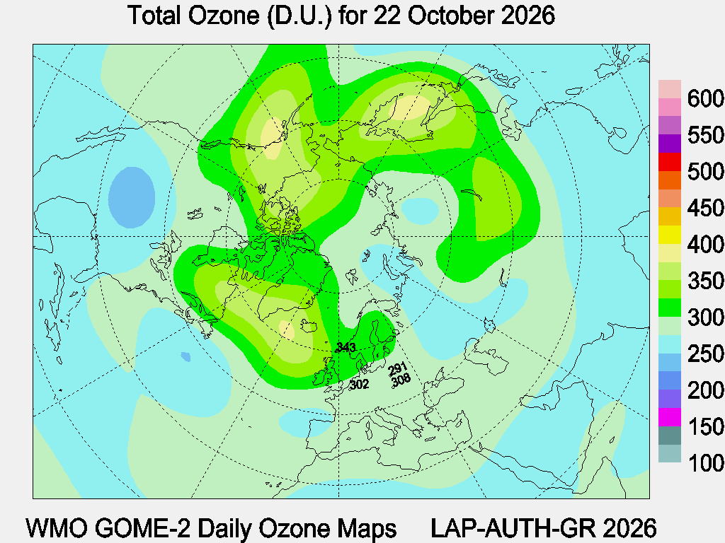Total Ozone D.U. map for yesterday